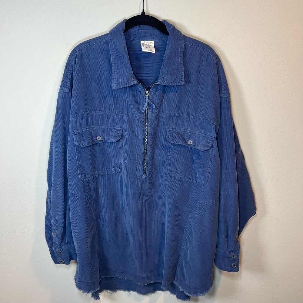 Offline By Aerie Corduroy Half Zip Shacket Shirt Sapphire Blue Pockets Collar XL